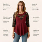 【S-5XL】Tricou casual cu mâneci scurte din dantelă contrastantă de mărime mare
