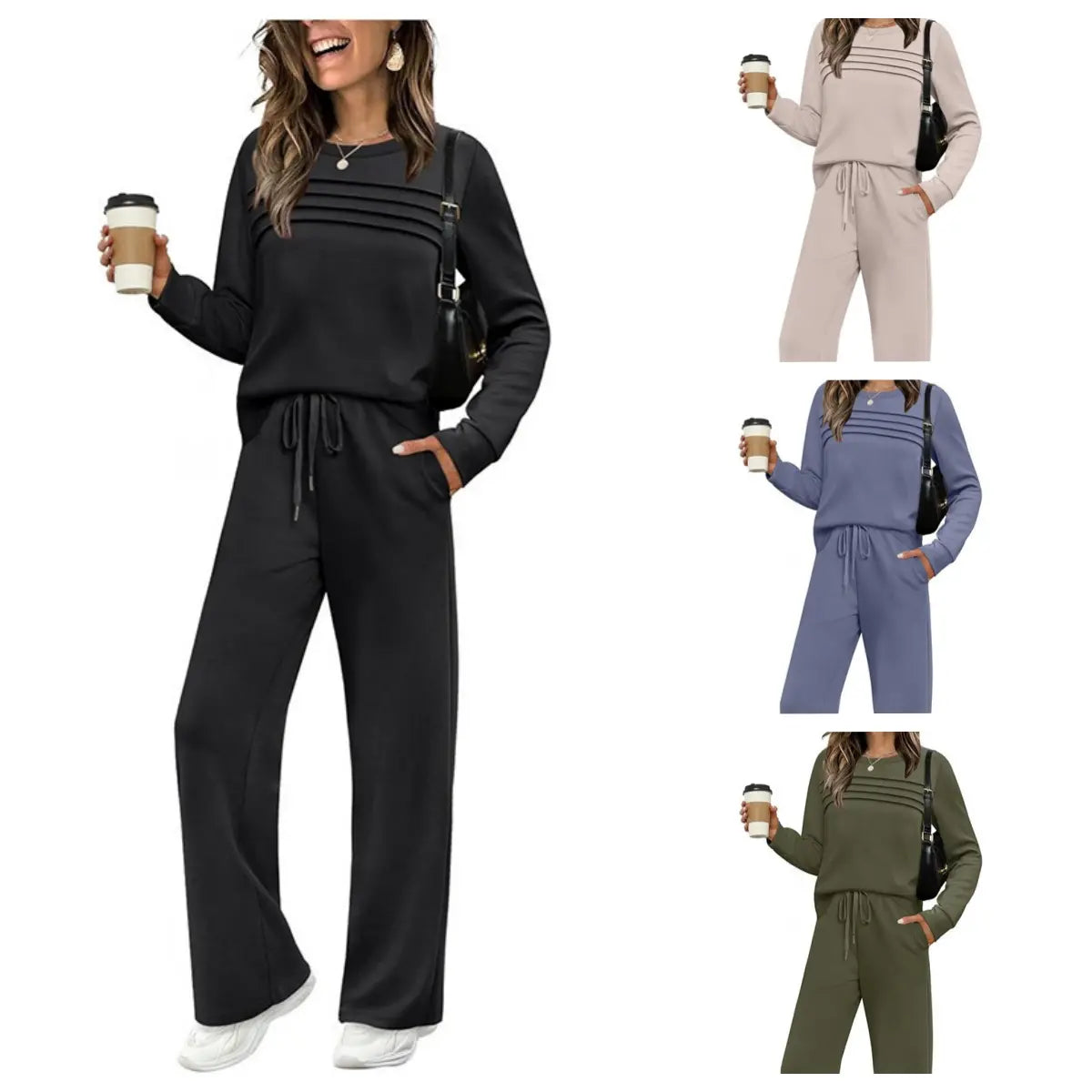 🔥Ultima zi - reducere 50% 💖【S-5XL】Set sport casual la modă pentru femei, tricou cu mânecă lungă din bumbac de înaltă calitate + pantaloni - E ✅️Ramburs la livrare
