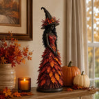 Figurină Vrăjitoare de Toamnă din Frunze Magic, Decorațiune de Halloween și Sezon pentru Șemineu, Raft sau Masă, Cadou Creativ