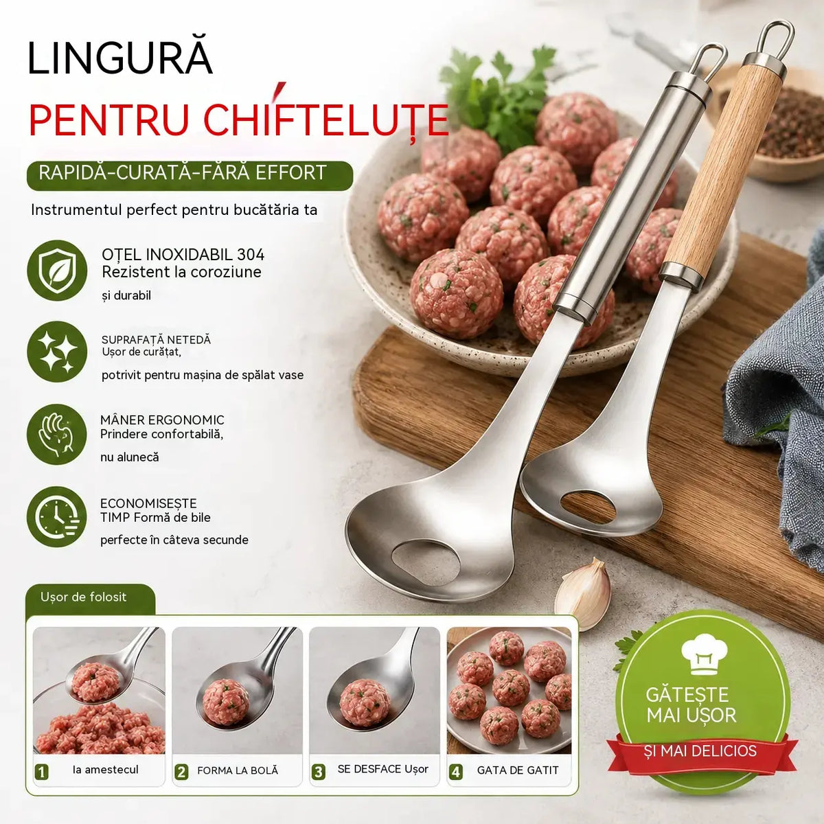 🍖 【2 bucăți】 Formă pentru chiftele din oțel inoxidabil 304 – Ideală pentru prepararea chiftelelor din carne și pește, perfectă pentru gătit acasă 🥄