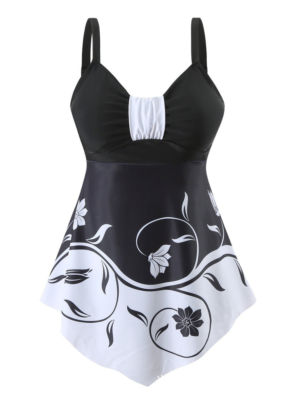 Costum de Baie 2 Piese cu Rochiță Flotantă, Imprimeu Floral Albastru, Design Elegant pentru Controlul Abdomenului, Confortabil și Respirabil