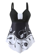 Costum de Baie 2 Piese cu Rochiță Flotantă, Imprimeu Floral Albastru, Design Elegant pentru Controlul Abdomenului, Confortabil și Respirabil