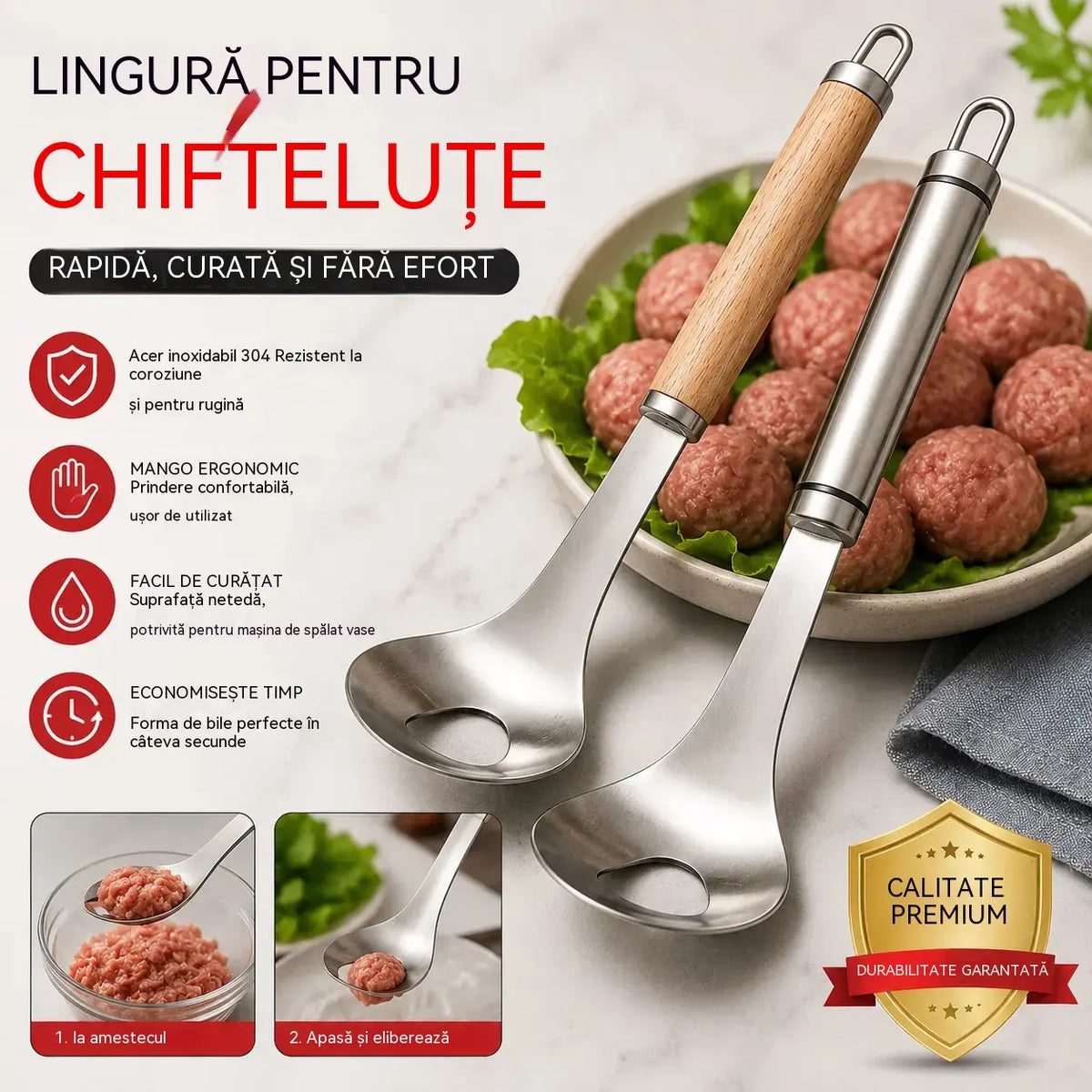 🍖 【2 bucăți】 Formă pentru chiftele din oțel inoxidabil 304 – Ideală pentru prepararea chiftelelor din carne și pește, perfectă pentru gătit acasă 🥄