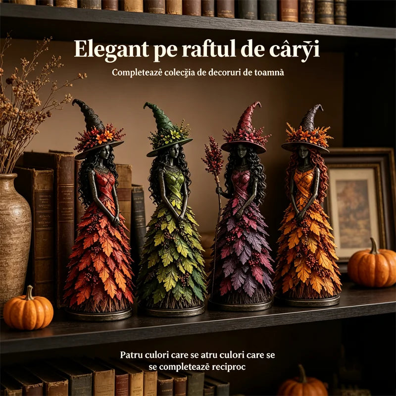 Figurină Vrăjitoare de Toamnă din Frunze Magic, Decorațiune de Halloween și Sezon pentru Șemineu, Raft sau Masă, Cadou Creativ
