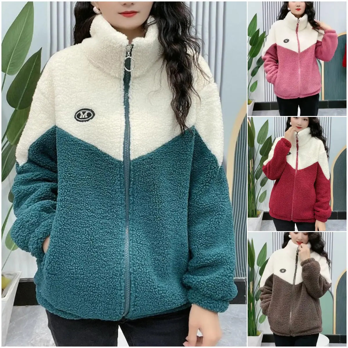 🔥🐏【M-4XL】Jachetă de iarnă fleece, jachetă de bumbac, geacă de bumbac îngroșată din lână de miel, jachetă caldă