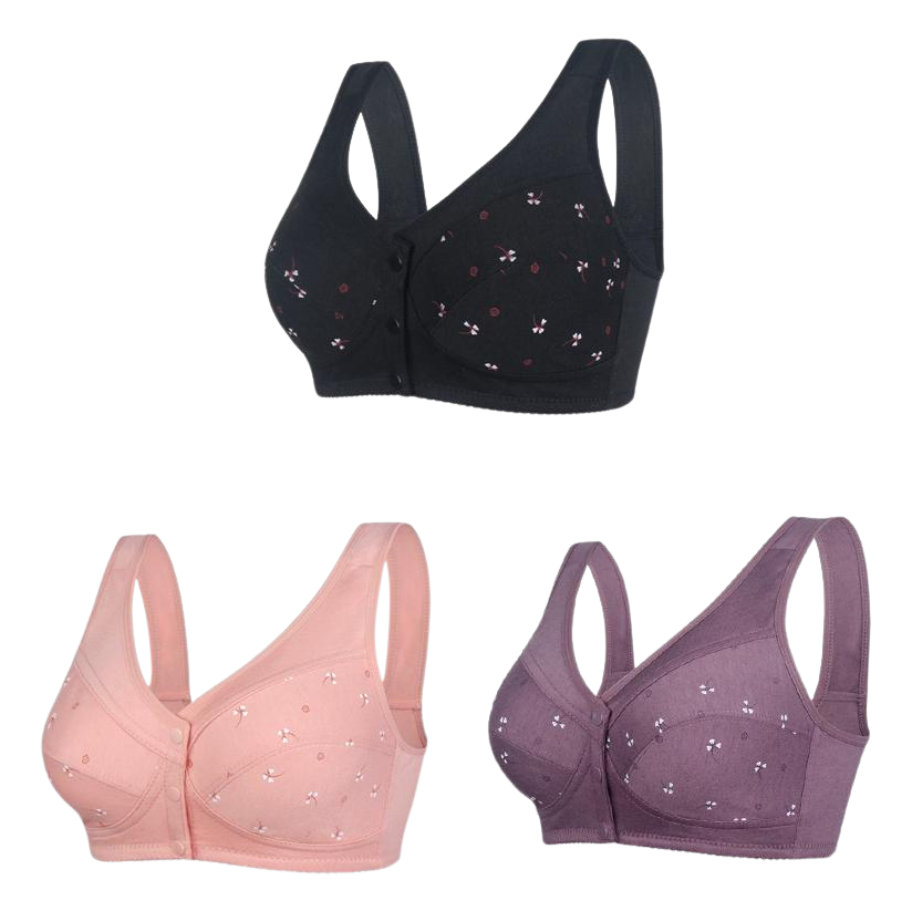 ✨【Cumpără 1 primești 2 gratis】💞[40-105kg]Sutien elegant din bumbac cu nasturi în față pentru femei de vârstă mijlocie