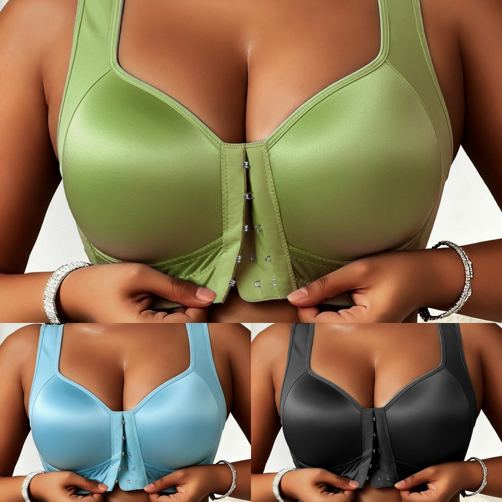 😍👙【3 bucăți】【40-100 kg】Sutien push-up pentru femei cu mărimi mari, fără balene, cu închidere în față și care previne lăsarea sânilor