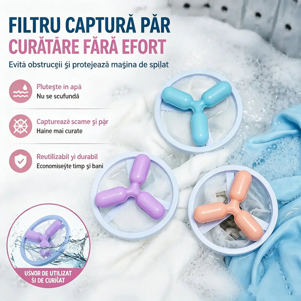 🌀6 bucăți✨ Filtru plutitor pentru mașina de spălat – Reține scame, fire de păr și păr de animale de companie la fiecare spălare 🧺