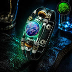 🌙 Brățară din piele cu semne zodiacale luminescente – împletitură în 3 straturi, lungime reglabilă, unisex 💫✨