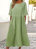 【S-3XL】Rochie de damă vintage din bumbac cu gâtul rotund