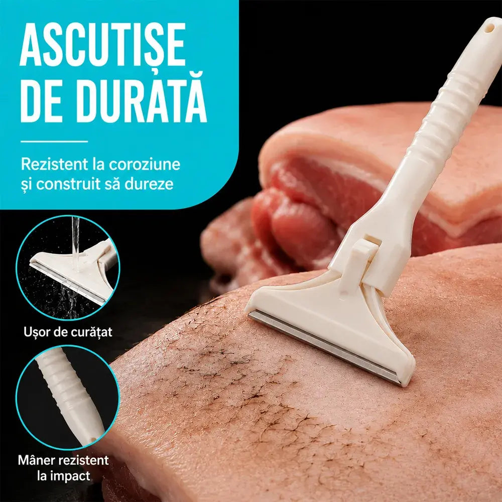 Aparat Profesional pentru Curățat Păr de Porc, Copite și Piele – Cuțit Ultra-Ascuțit din Oțel Inoxidabil, Design cu Clip și Schimbare Rapidă Lame (Set 2 Mânere + 20 Lame) 🔪🐖✨
