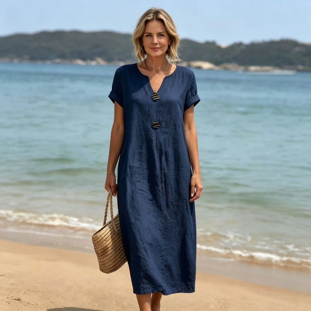 ✨【S-3XL】Rochie elegantă din in și bumbac – Confort și prospețime