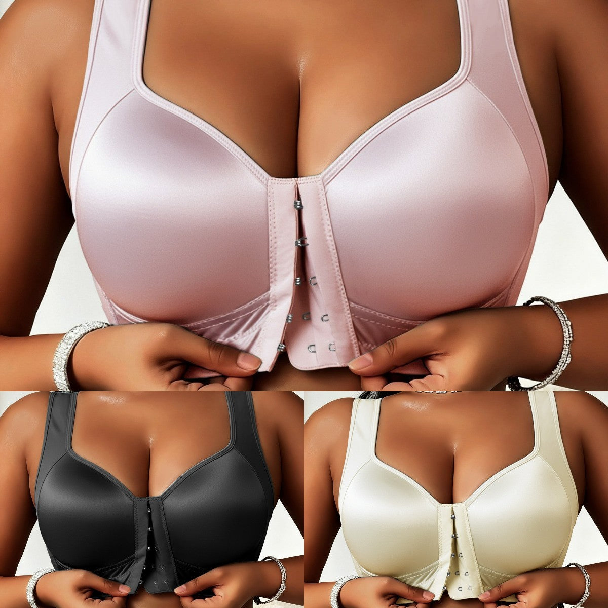 😍👙【3 bucăți】【40-100 kg】Sutien push-up pentru femei cu mărimi mari, fără balene, cu închidere în față și care previne lăsarea sânilor