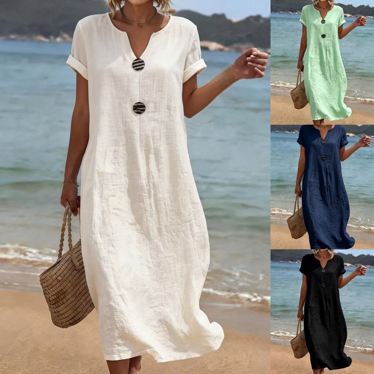 ✨【S-3XL】Rochie elegantă din in și bumbac – Confort și prospețime