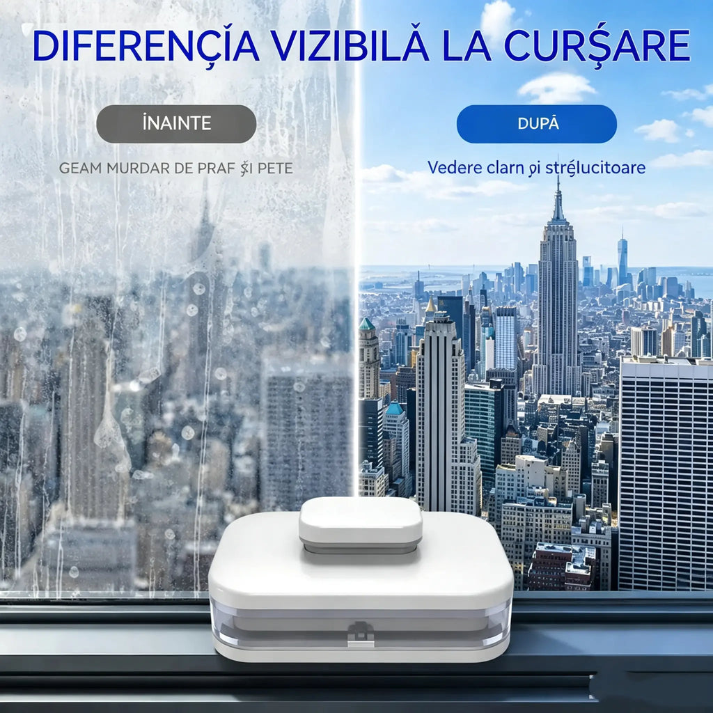 ⚡ Ștergător magnetic de geamuri: suprafață de curățare cu 30 % mai mare. Bureți dubli de curățare + spatulă: rezultate perfecte dintr-o singură trecere! 🧊🌀
