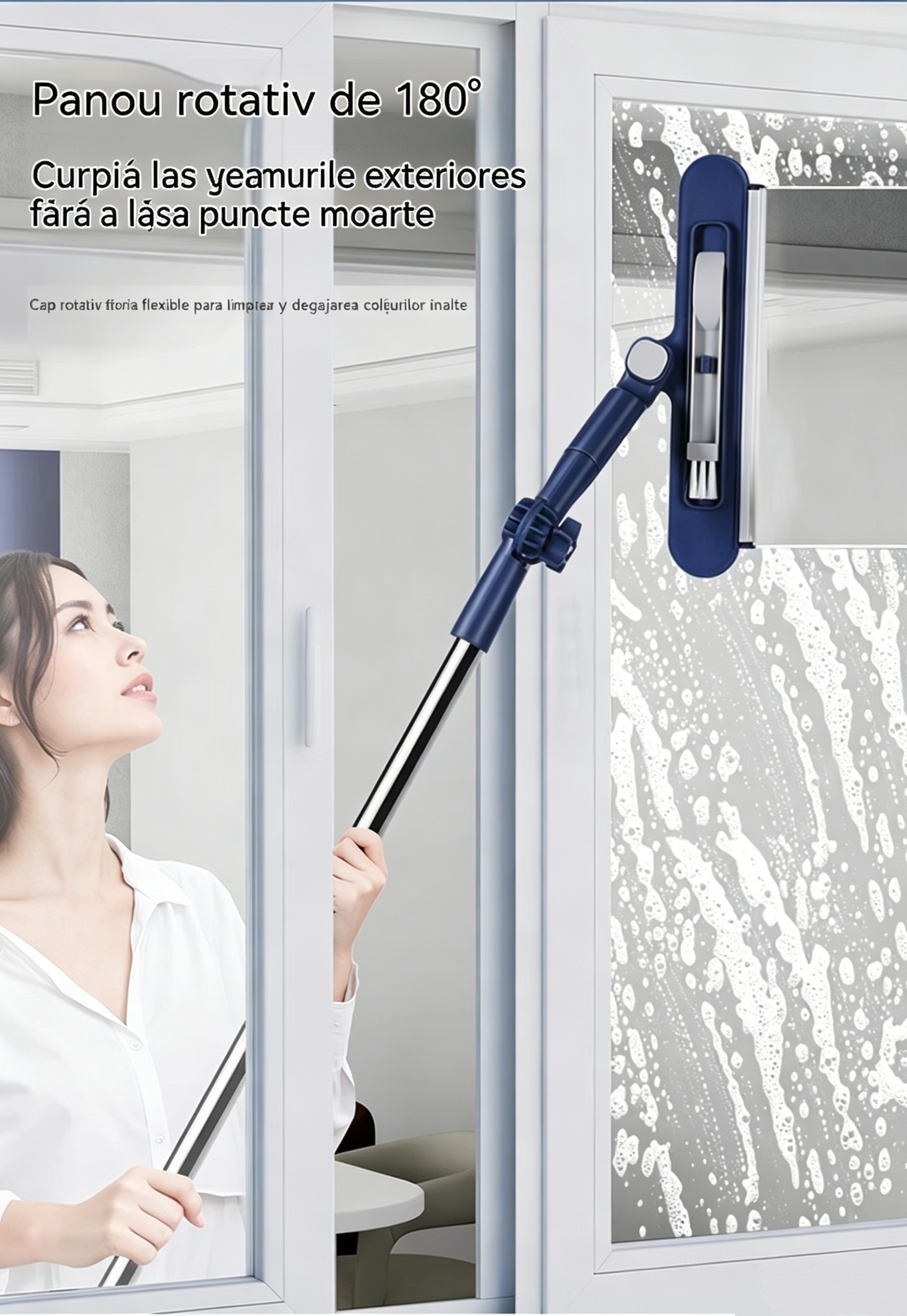 🧼✨ Curățător de geamuri 2 în 1 cu două fețe și mâner extensibil, ideal pentru curățarea geamurilor la clădiri înalte