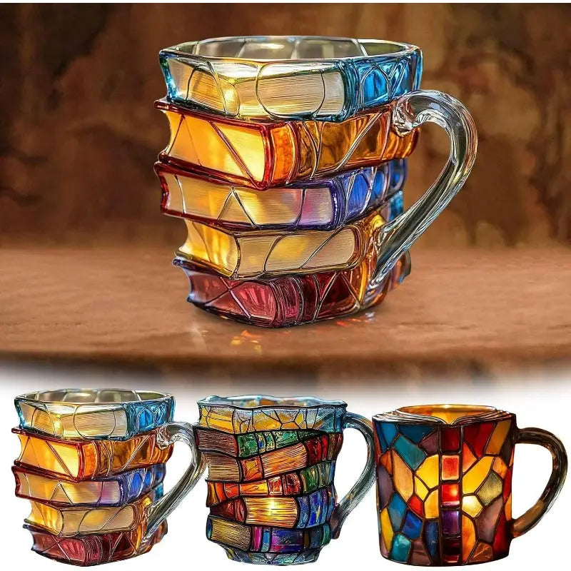 📚Ceașcă de cafea pictată 3D în formă de carte
