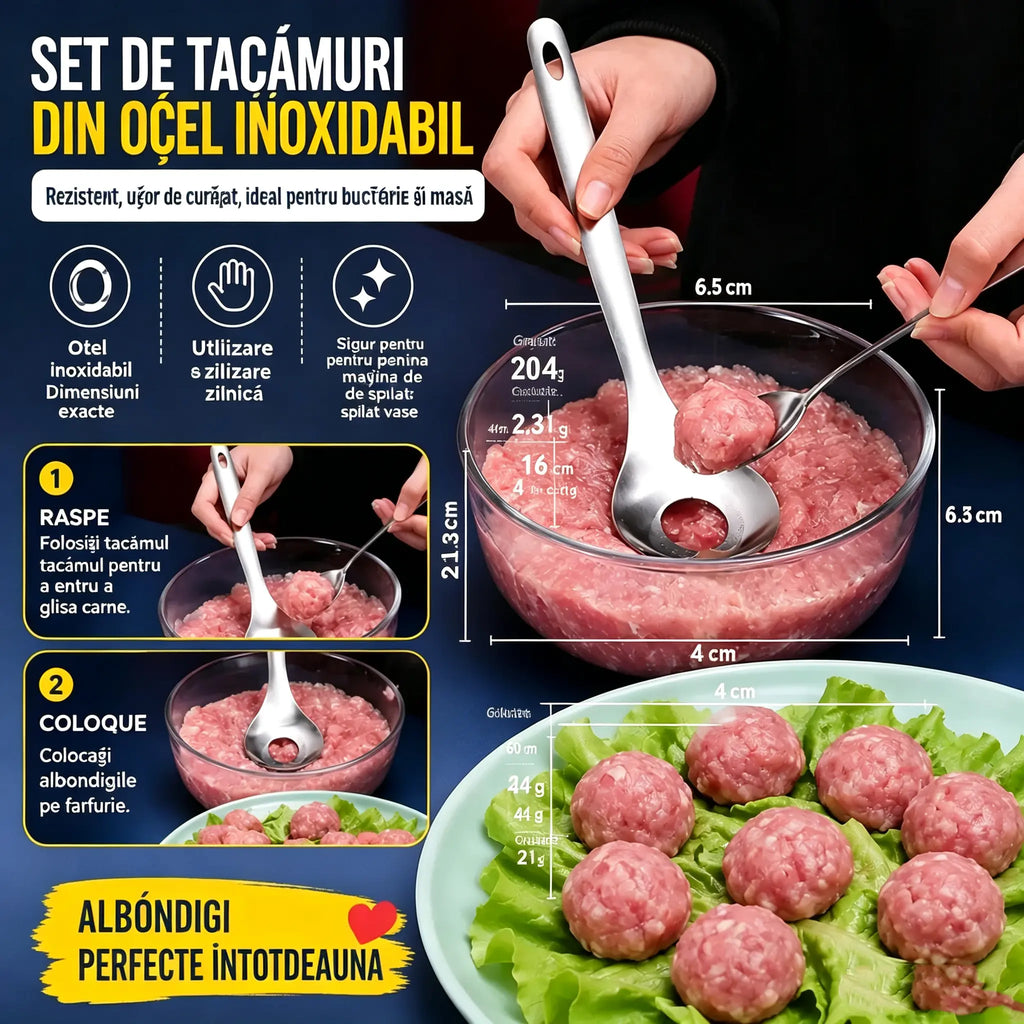 🍖 【3 bucăți】Formă pentru chiftele din oțel inoxidabil 304 – ideală pentru prepararea chiftelelor din carne și pește, perfectă pentru gătit acasă 🥄