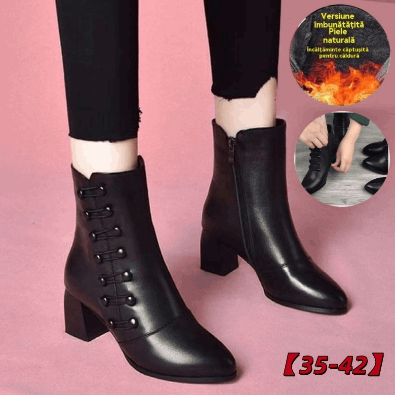 🔥【35-42】Botine de damă din piele caldă cu nasturi laterali
