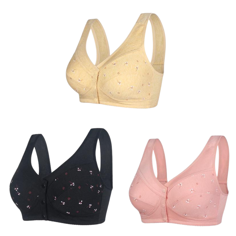 ✨【Cumpără 1 primești 2 gratis】💞[40-105kg]Sutien elegant din bumbac cu nasturi în față pentru femei de vârstă mijlocie