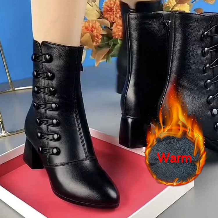🔥【35-42】Botine de damă din piele caldă cu nasturi laterali