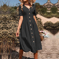 🌸Rochie de culoare uni cu maneca scurta cu decolteu in V