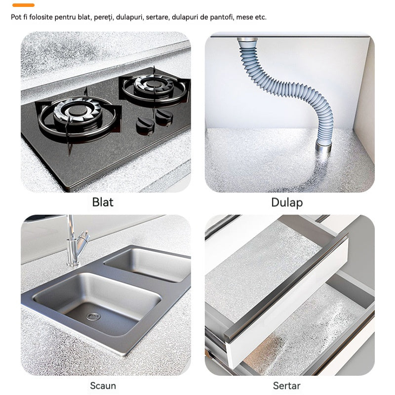 【40cm*5m】🛡️ Folie Autoadezivă din Aluminiu Detașabilă – Anti-grăsime, Rezistentă la Căldură și Ușor de Curățat