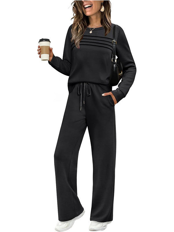 🔥Ultima zi - reducere 50% 💖【S-5XL】Set sport casual la modă pentru femei, tricou cu mânecă lungă din bumbac de înaltă calitate + pantaloni - E ✅️Ramburs la livrare