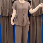 【Top + Pantaloni】🔥🔥Costum sport din două piese, temperament slim, mărime mare, 2026, costum de vară pentru mame, la modă