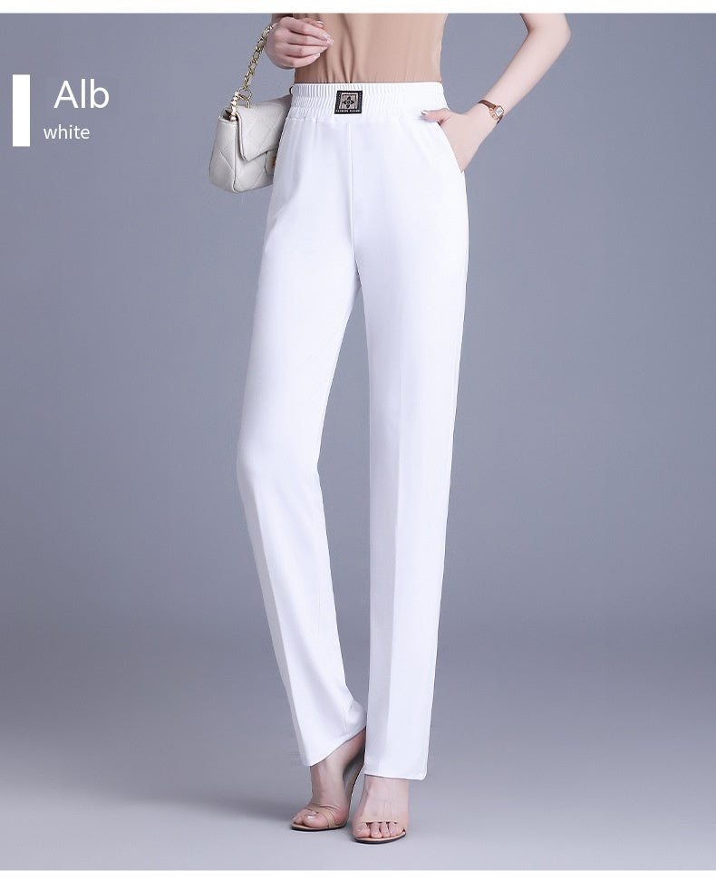 【XL-6XL】👖Pantaloni de vară din mătase glacială, cu talie înaltă și croială dreaptă