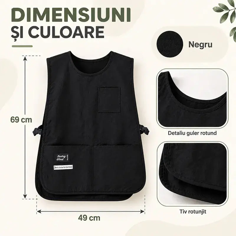 ✨ Şorţ Tip Vestă Impermeabil în Stil Japonez (5 Culori Disponibile) ☕ | 💅 Ideal pentru Saloane, Patiserii & Cafenele · Curele Reglabile · Rezistent la Pete