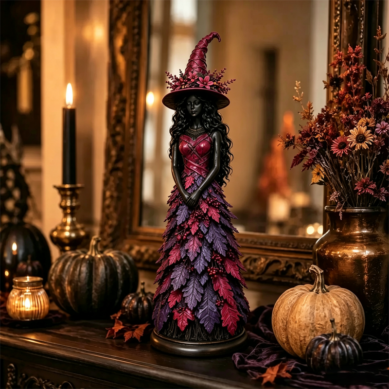 Figurină Vrăjitoare de Toamnă din Frunze Magic, Decorațiune de Halloween și Sezon pentru Șemineu, Raft sau Masă, Cadou Creativ