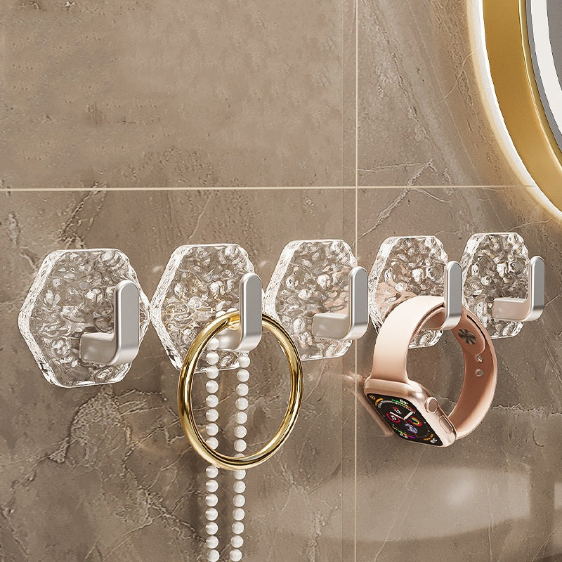 💥🏆【10/20/30 Buc】Agățătoare Hexagonală Fără Perforare.💎 Design Elegant cu Textură Iceberg – Lipire Ușoară, Suport Puternic, Fără Urme 🛁