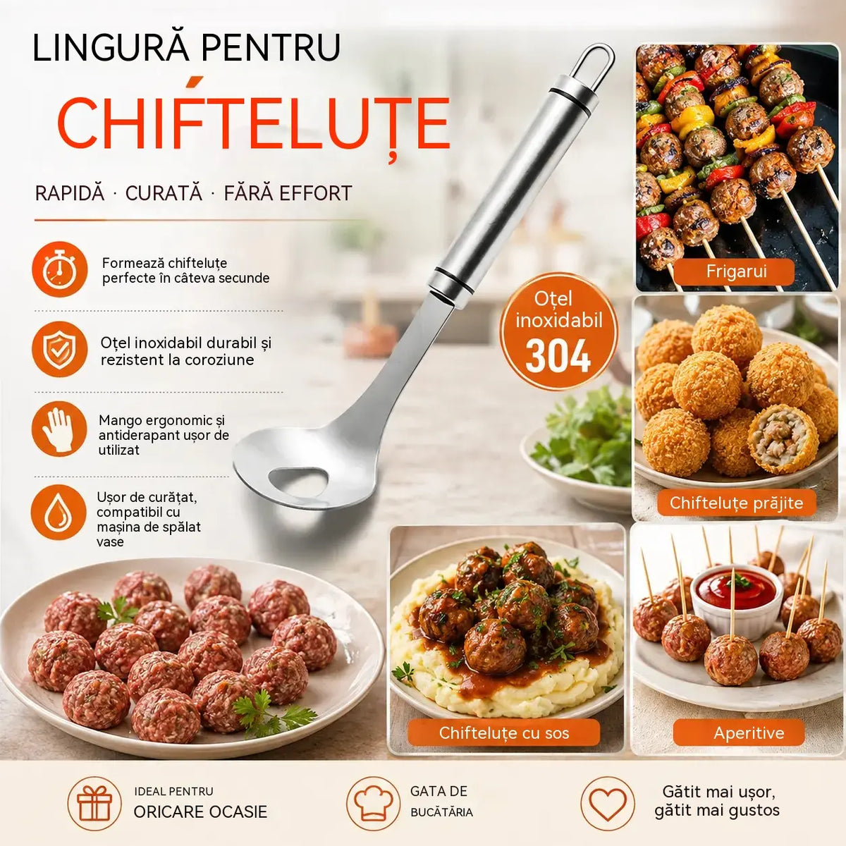 🍖 【2 bucăți】 Formă pentru chiftele din oțel inoxidabil 304 – Ideală pentru prepararea chiftelelor din carne și pește, perfectă pentru gătit acasă 🥄