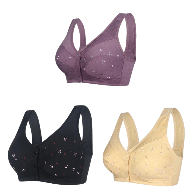 ✨【Cumpără 1 primești 2 gratis】💞[40-105kg]Sutien elegant din bumbac cu nasturi în față pentru femei de vârstă mijlocie