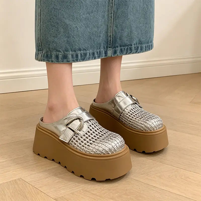 Saboți de Vară cu Platformă Înaltă: Design Împletit și Respirabil, Stil Retro-Modern, Mărimi 35-40